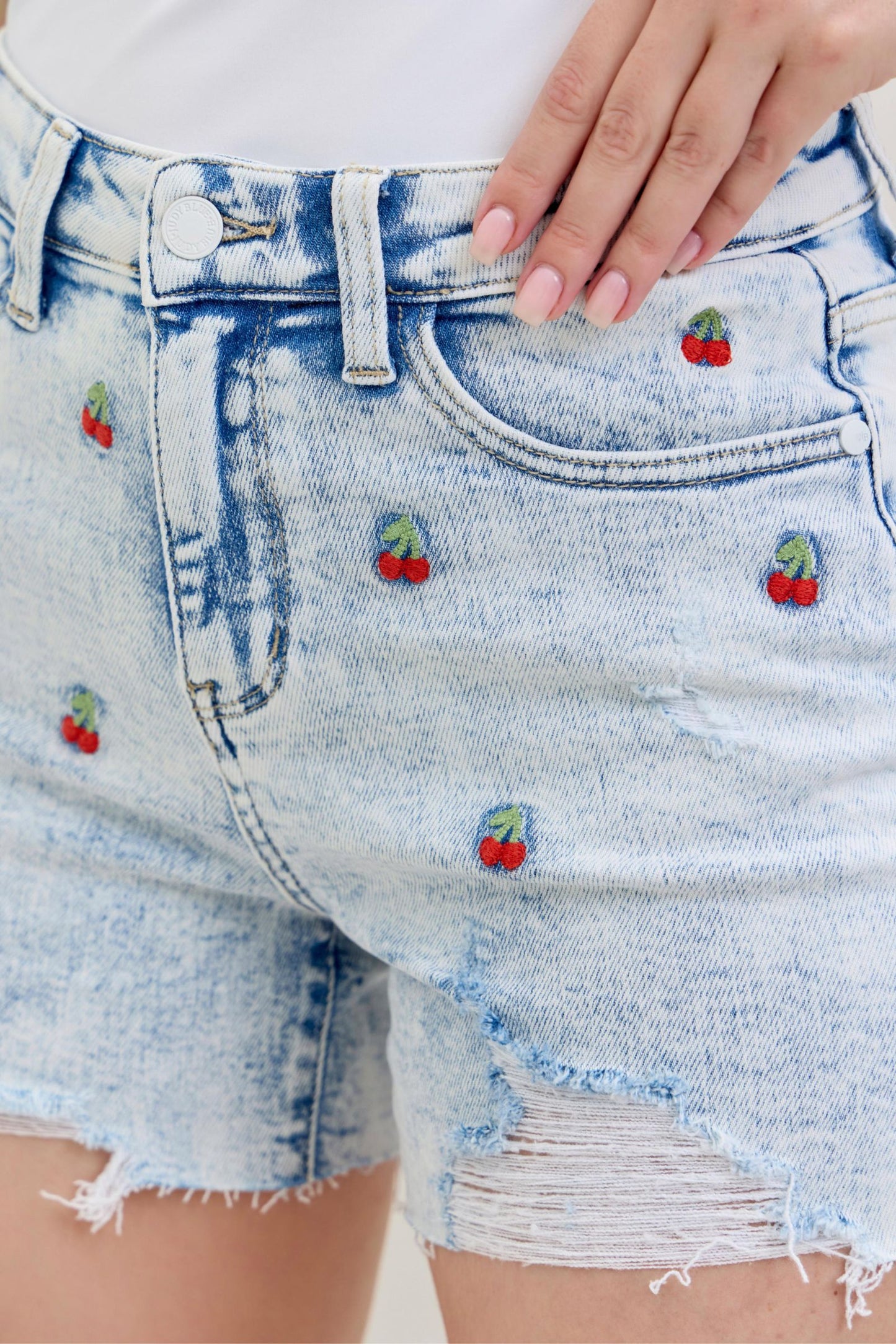 Judy Blue High Waist Cherry Embroidery Shorts