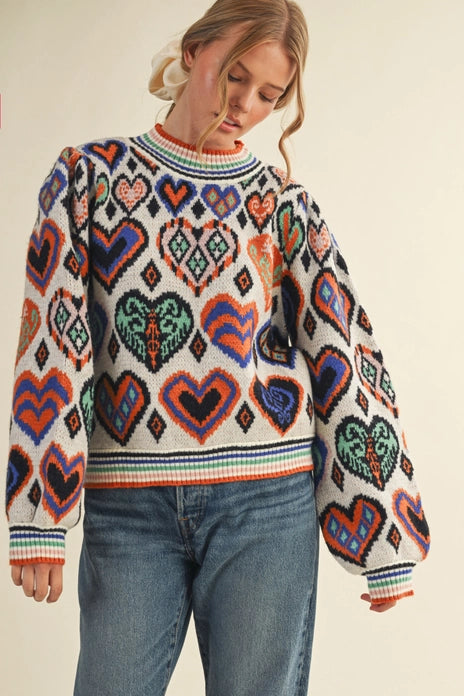 Heart Pattern Pullover Sweater