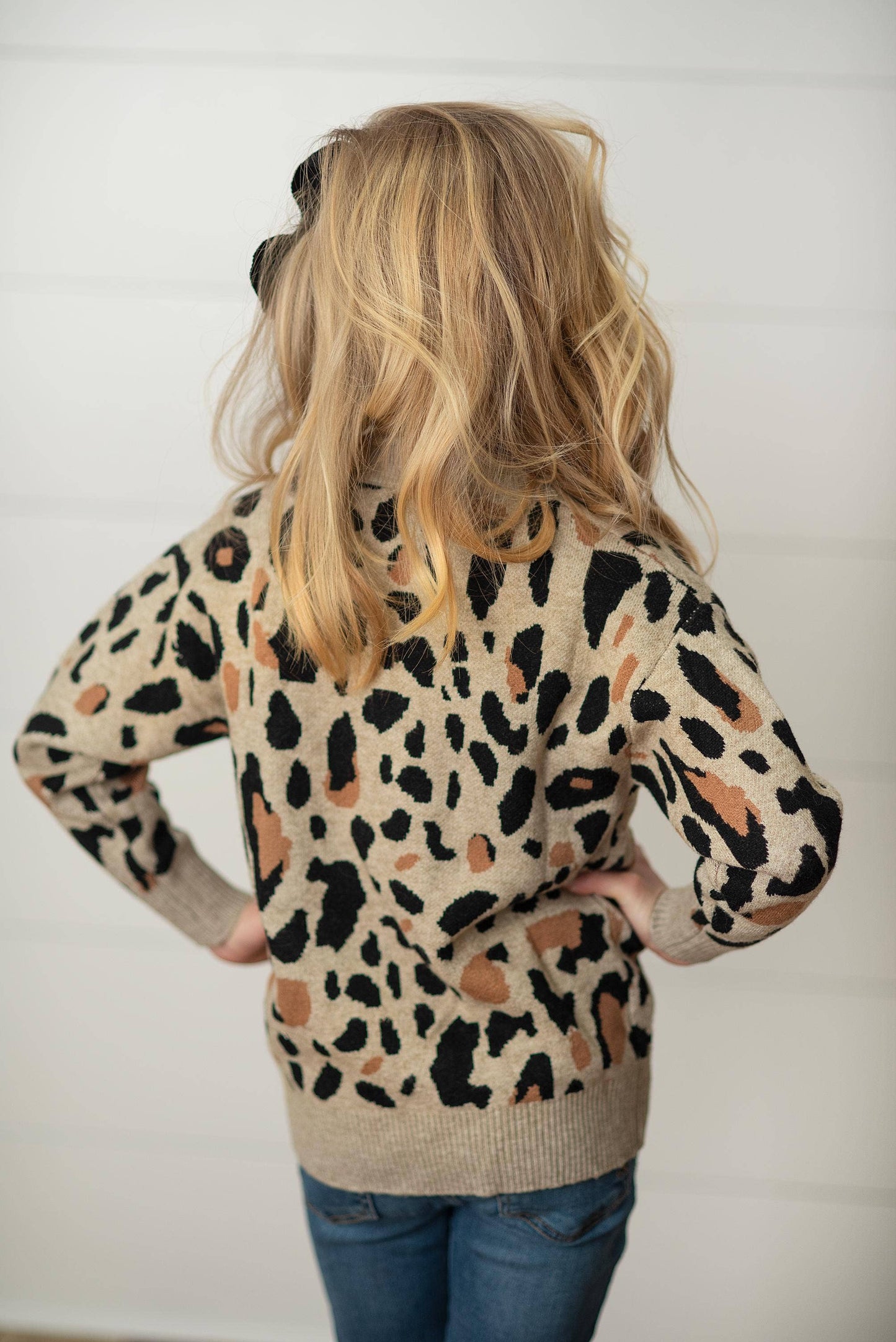 WH Kids Leopard Button Pocket Cardigan Fall Winter Sweater