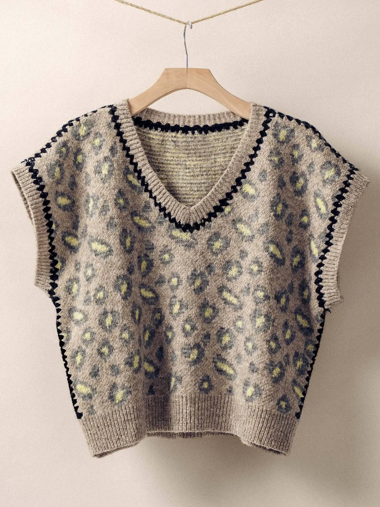 Leopard Crochet Trim Sweater Vest
