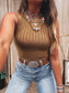 Summer Solid Slim Ribbed Mineral Wash Tank Top