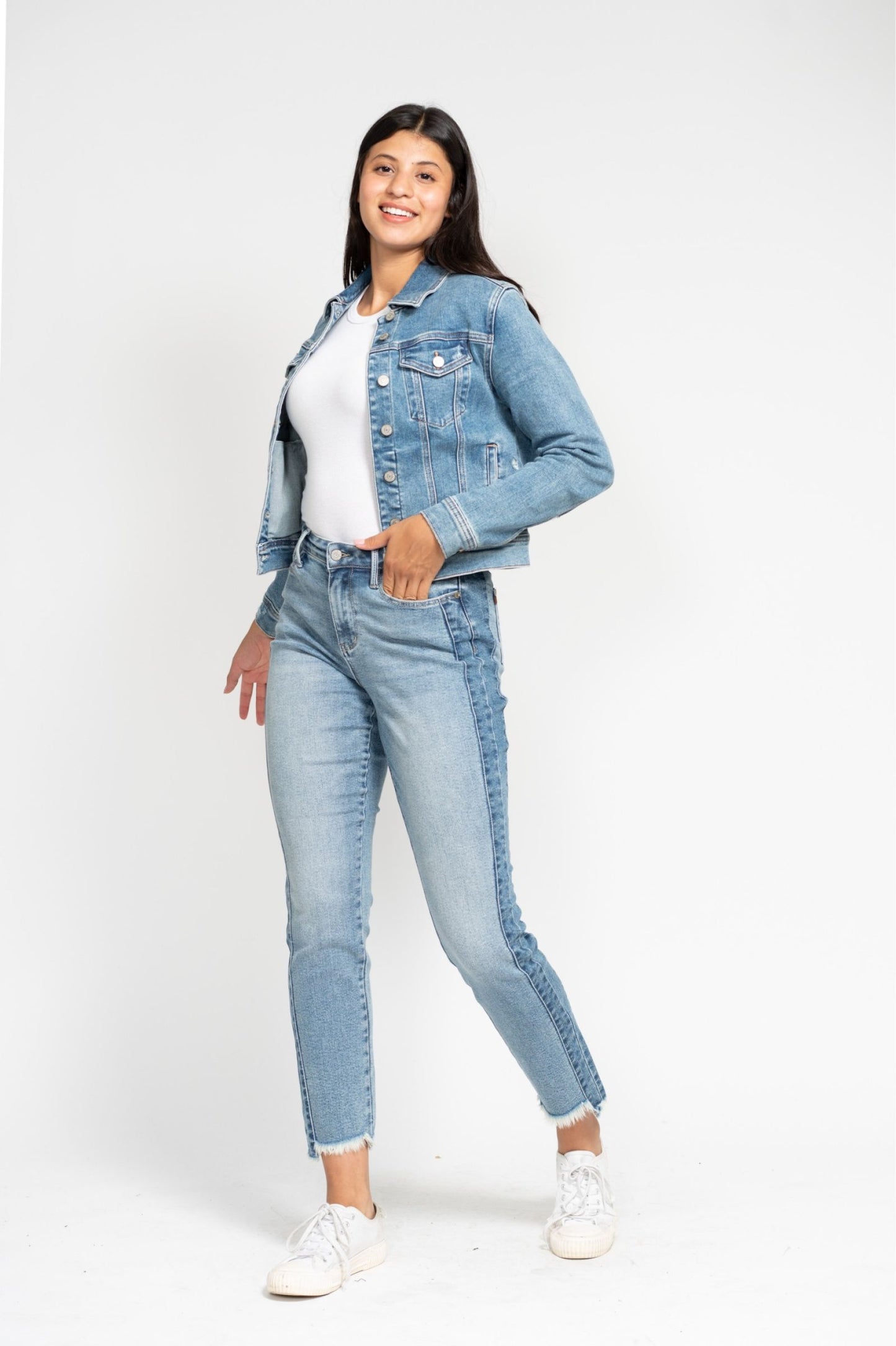 Judy Blue HW Vintage Wash Side Panel Detail & Hi Lo Fray Hem Slim - 88536