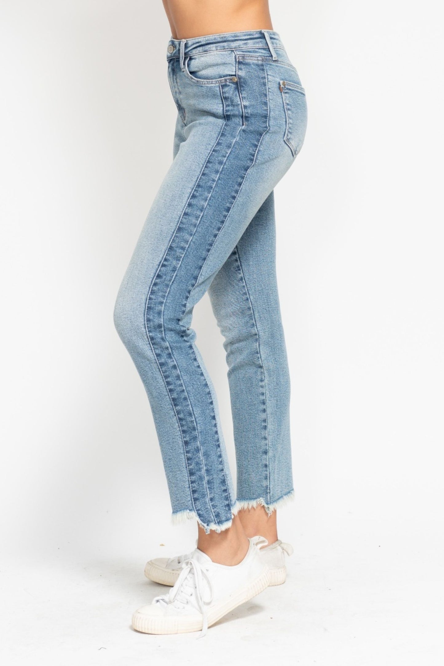 Judy Blue HW Vintage Wash Side Panel Detail & Hi Lo Fray Hem Slim - 88536