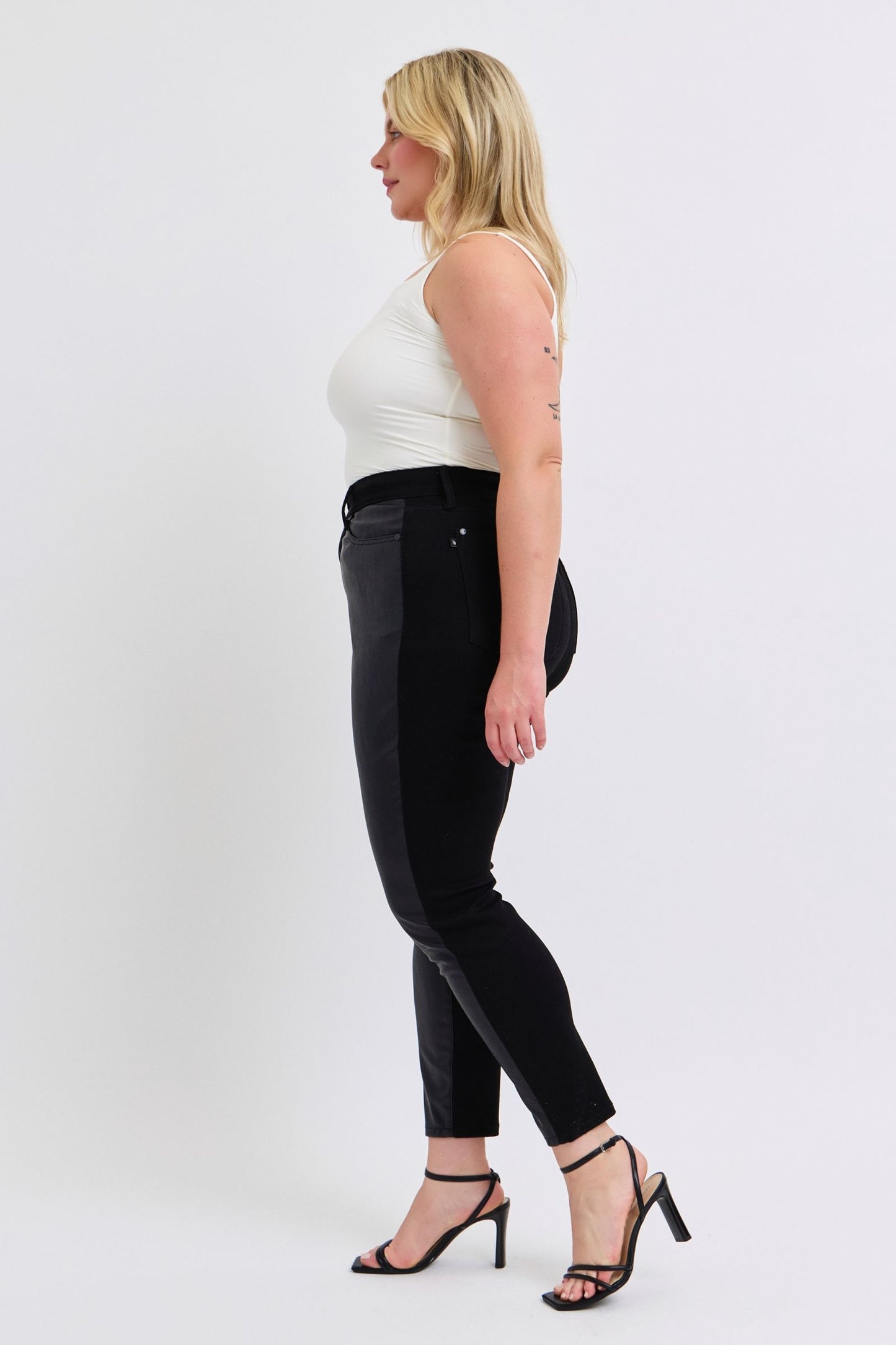 Plus Size HW Faux Leather & Denim Skinny - 88810PL