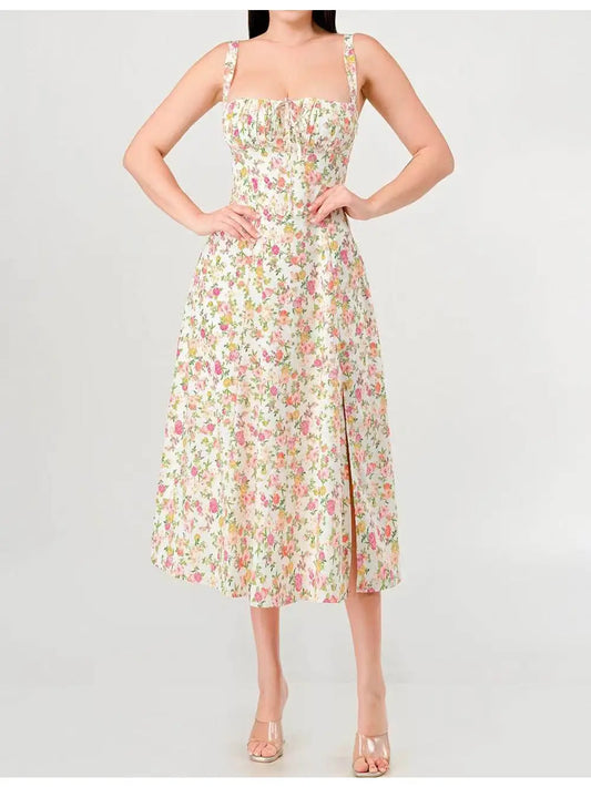 Apricot Floral Midi Dress