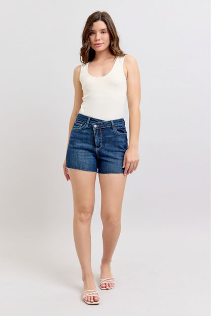 Judy Blue HW Cross Stitch Waistband Shorts  - 150349