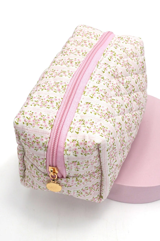 Floral Quilted Cotton Cosmetic Pouch