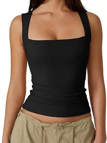 Queen Anne Neck Fitted Basic Tank Top