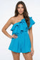 Ruffle Cold Shoulder Romper