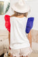 USA Theme Color Block Ruffle Sleeve Top