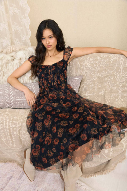 Floral Sweetheart Corset Midi Dress