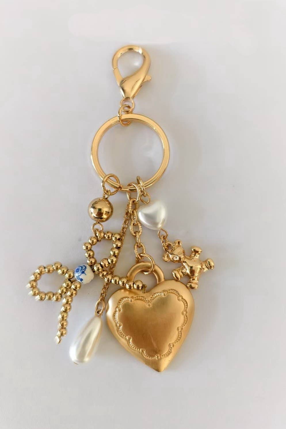 Heart Teddy Pearl Bag Charm