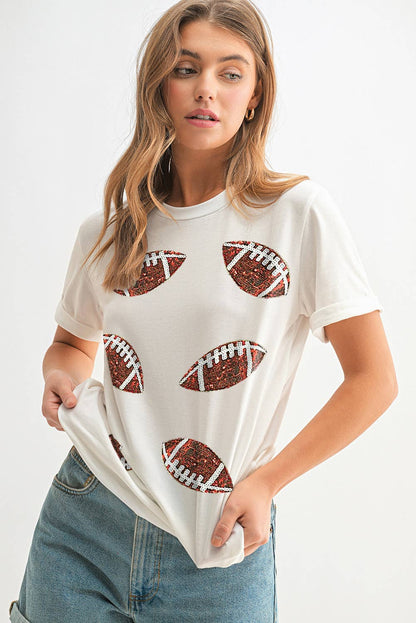 Football Sequin Patch Tee - White