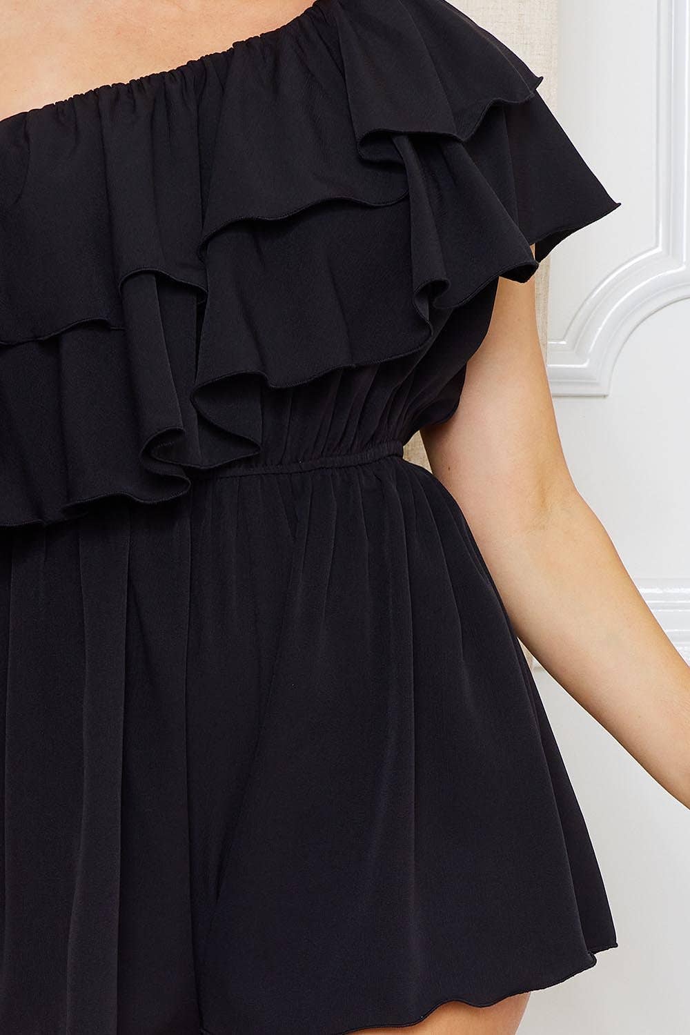Ruffle Cold Shoulder Romper