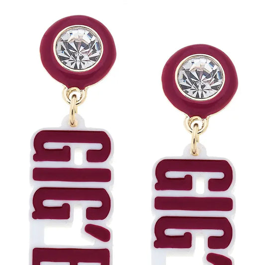 Texas A&M Aggies Block Letter Earrings in Maroon