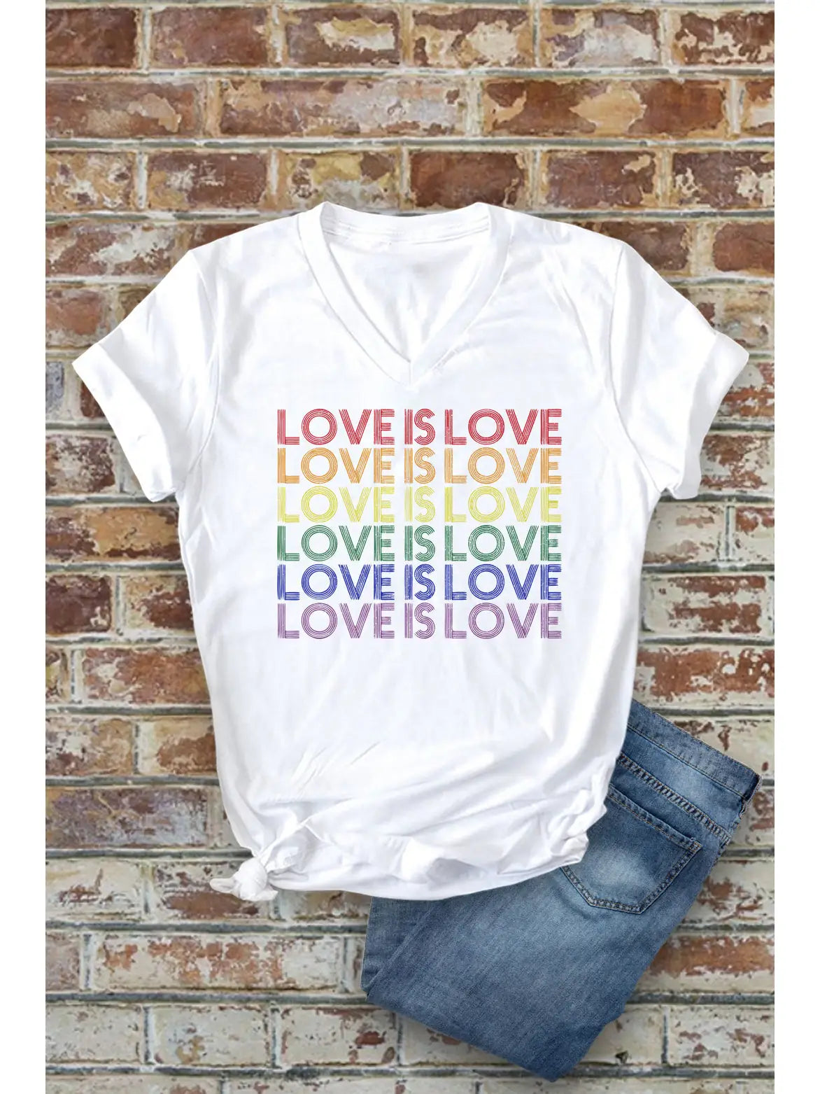 Love is Love Rainbow Colored V Neck Tee