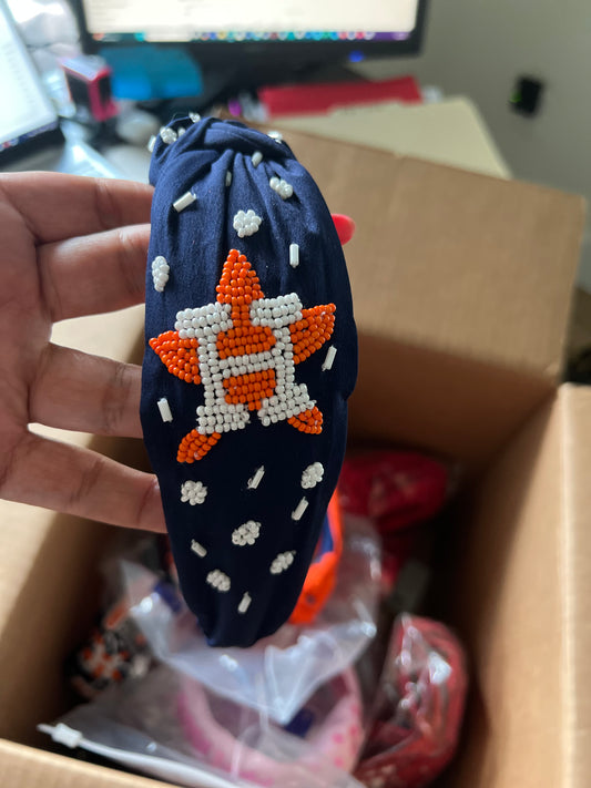 Astros Blue H Beaded Headband