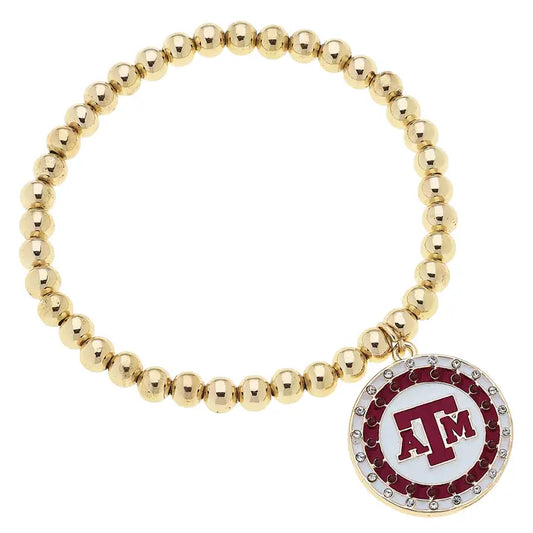 Texas A&M Aggies Pave Disc Ball Bead Stretch Bracelet