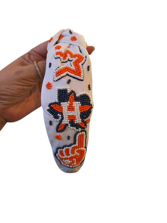 White Astros Multi Logo Beaded Headband