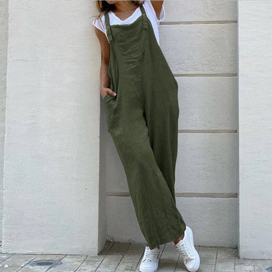 Solid Color Wide Leg Casual Overalls