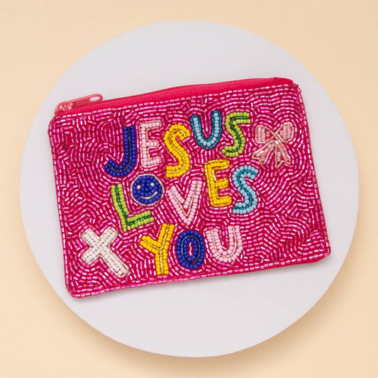 Jesus Loves You Seed Beaded Coin Bag