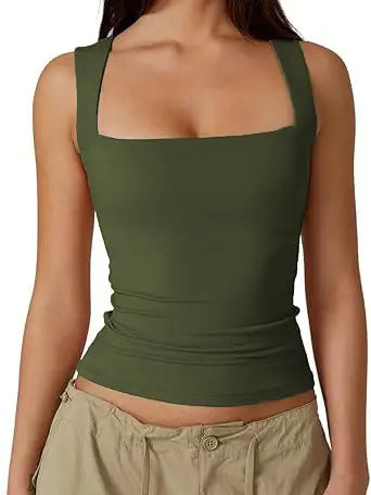 Queen Anne Neck Fitted Basic Tank Top