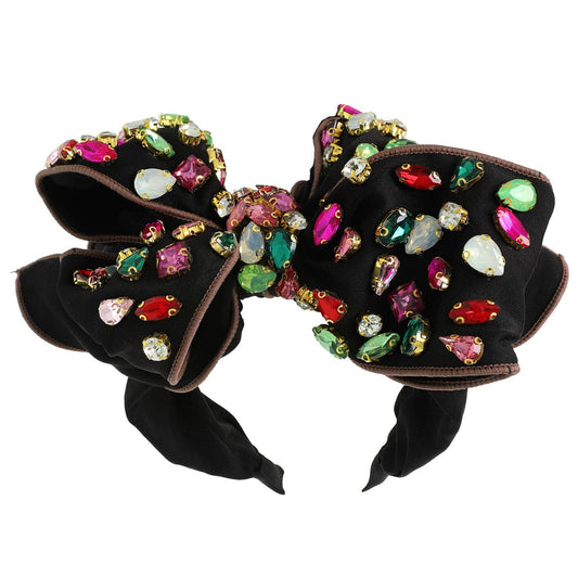 Holiday Gemstone Embellished Large Bow Headband