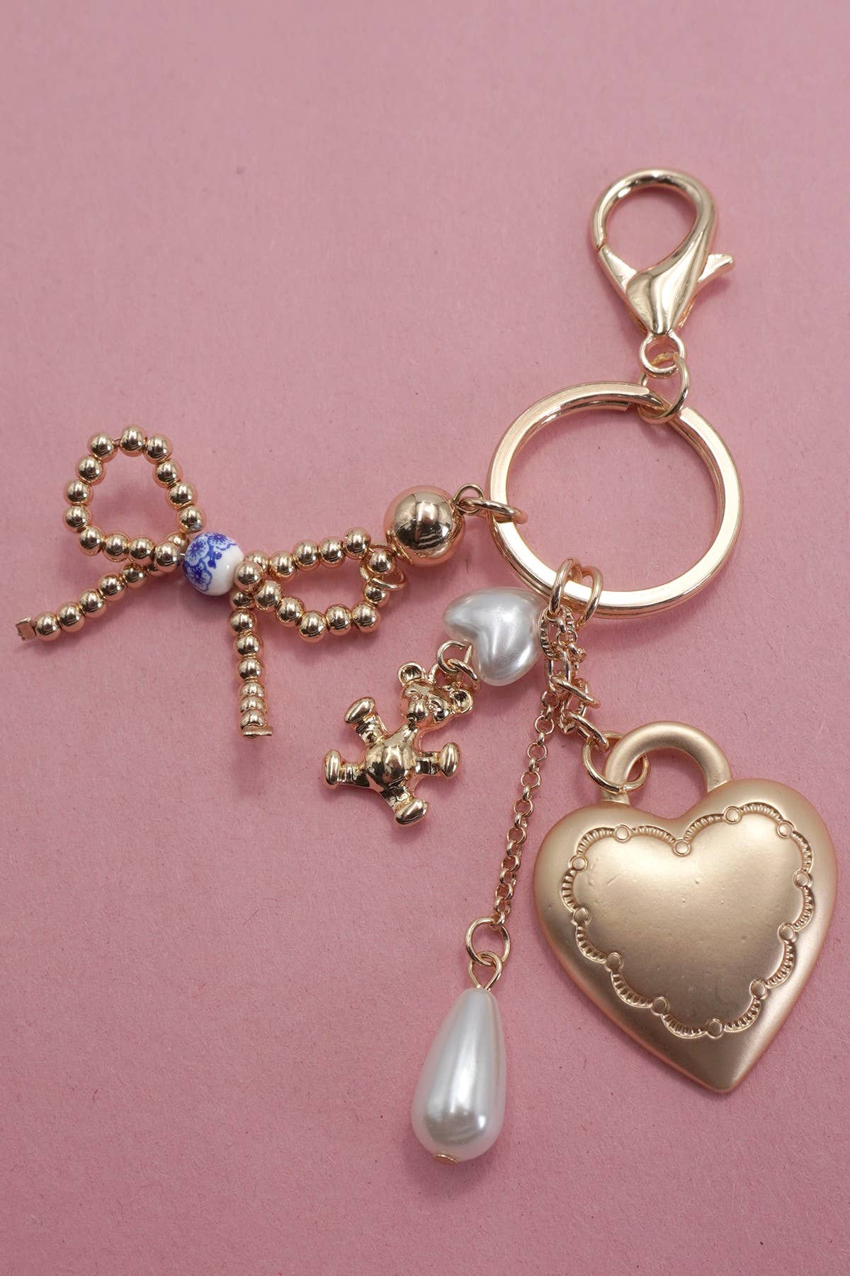 Heart Teddy Pearl Bag Charm