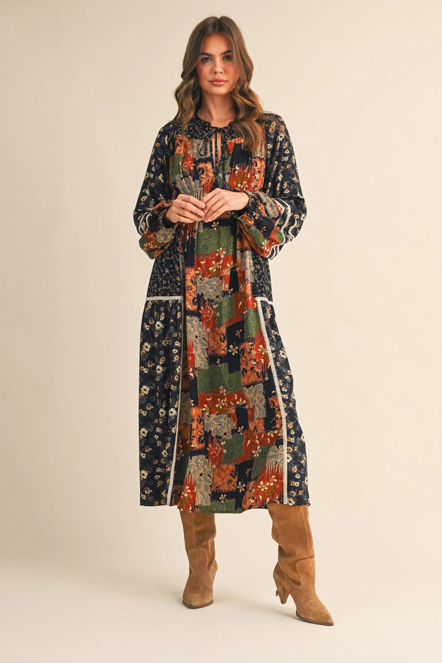 Mixed Floral Patchwork Midi