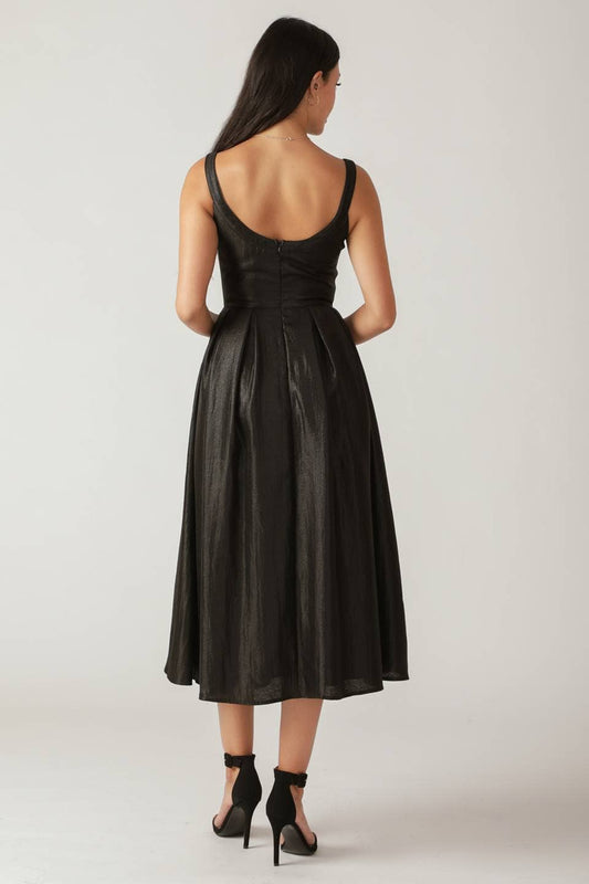 Black Pearl Embellished Round Neck Midi