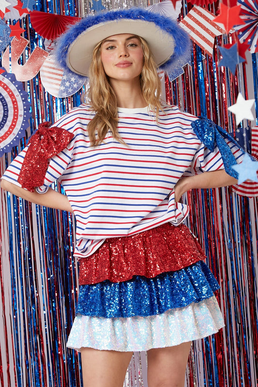 Sequin Bow Striped Top - Fourth of July Collection