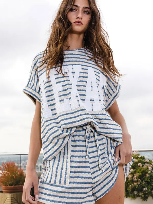 Casual Stripe Print Drawstring Waist Shorts