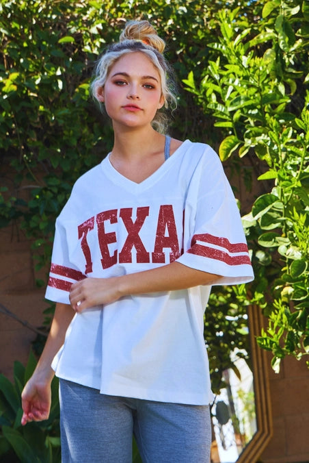 'Texas' Print V-Neck Football Tee