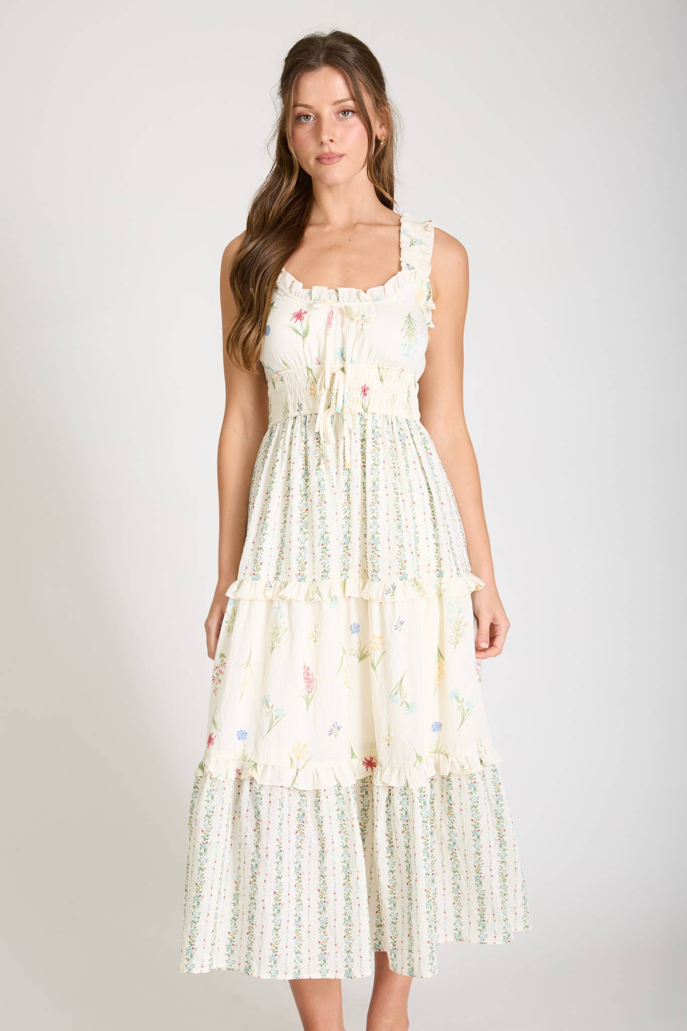 Floral Ruffled Tiered Midi
