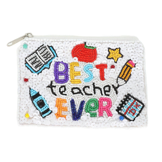 Best Teacher Ever Bead Embroidered Coin Bag