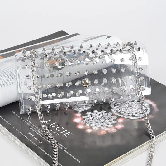 Spike Studded Clear Clutch