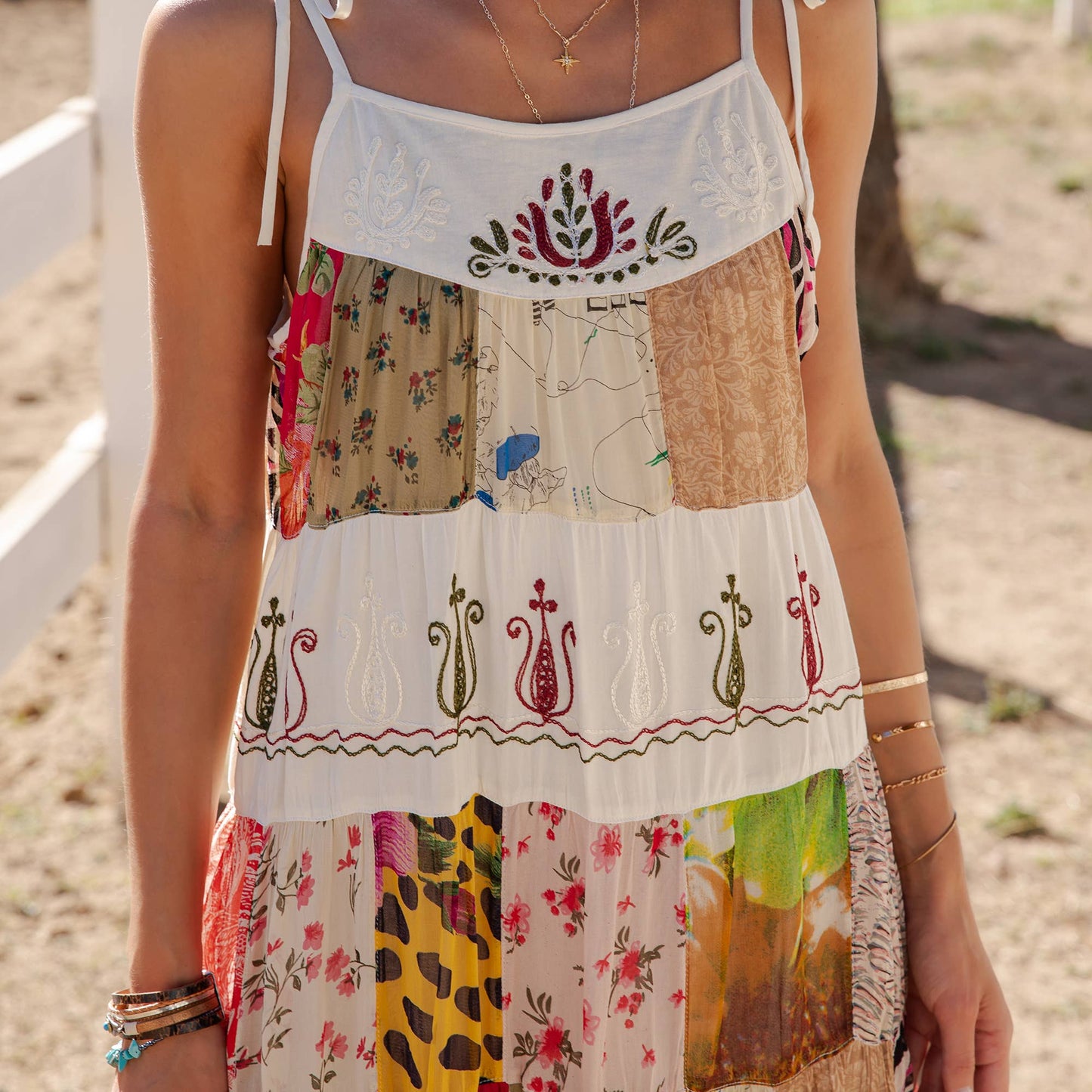 Boho Babydoll Patchwork Mini Dress