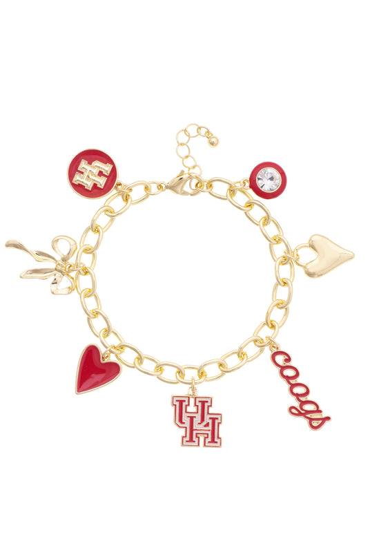 Houston Cougars Enamel Icons Charm Bracelet in Shiny Gold