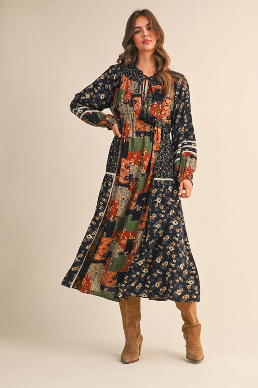 Mixed Floral Patchwork Midi