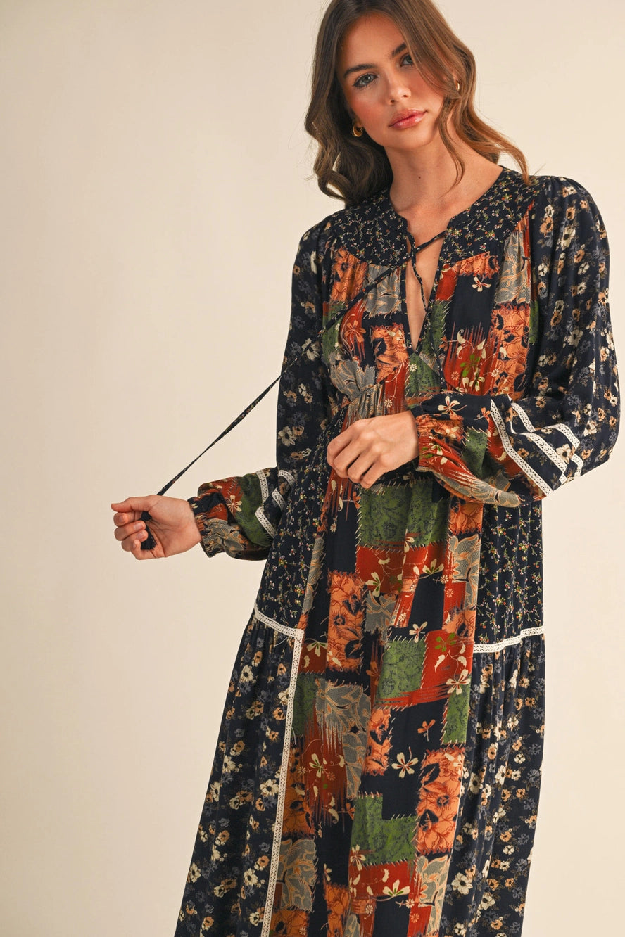 Mixed Floral Patchwork Midi