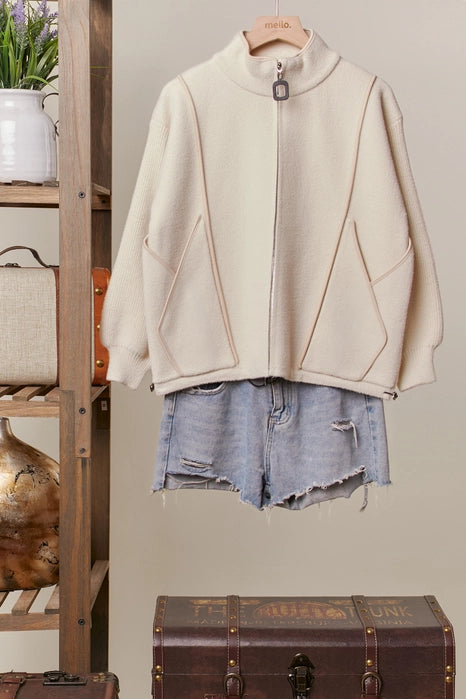 Cozy Cream Knit Zip-Up Jacket