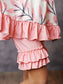 WH Kids Pink & Gray Stripe Spring Summer Ruffle Short Set