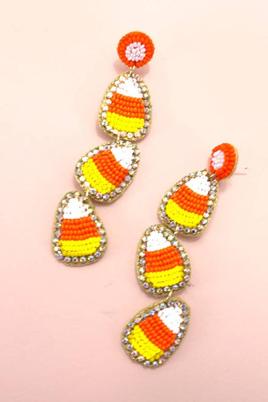 HALLOWEEN CANDY CORN SEED BEAD DROP EARRINGS