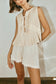 Pleated Bow Tie Front Sleeveless Top