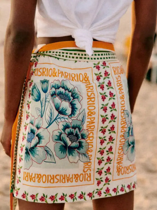 Vacation Print Asymmetrical Mini Skirt