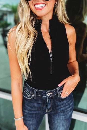 Black Zip Up Sleeveless Bodysuit