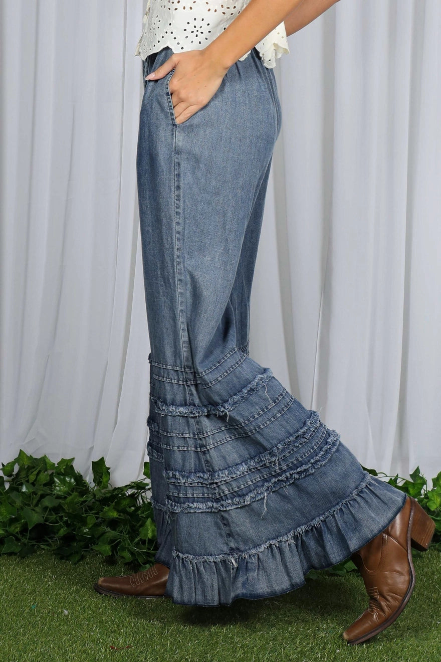 Flared Ruffle Hem Washed Crop