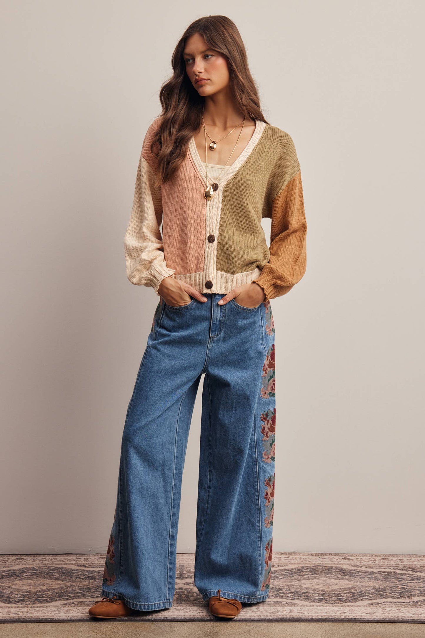 Color Block Knit Cardigan