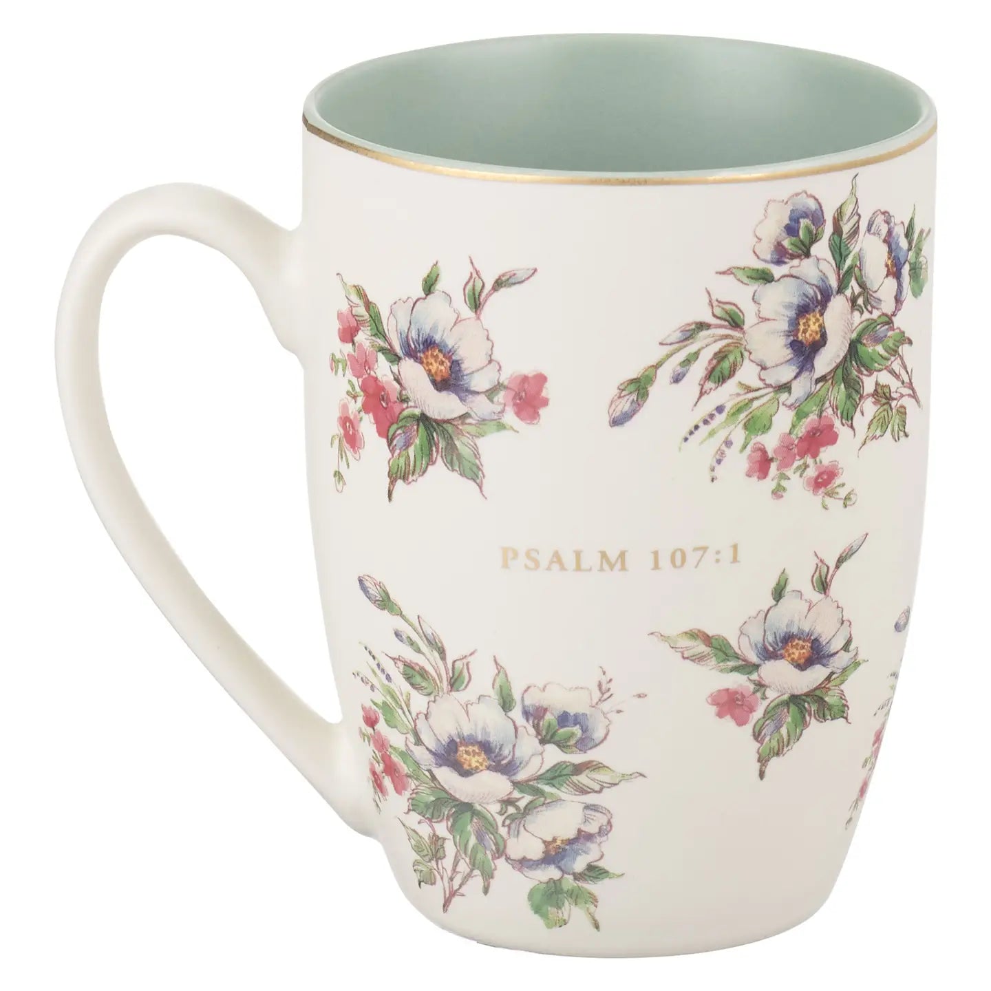 Mug Cream/Green Floral Give Thanks Ps. 107:1