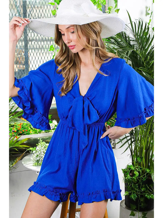 Tie-Front Relaxed Fit Ruffle Romper